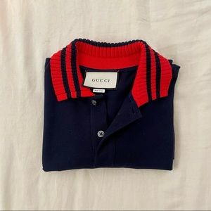 GUCCI Navy Knit Collar Polo Shirt - M